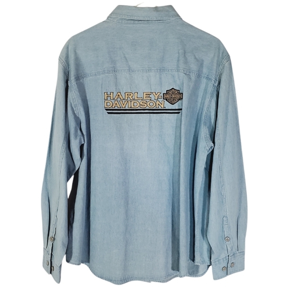 7314 * Harley-Davidson Chambray Embroidered Butto… - image 2